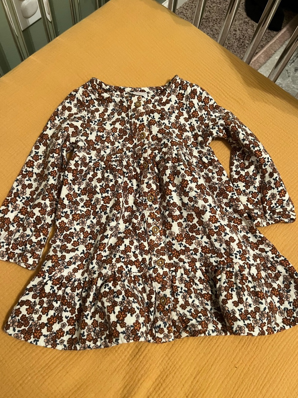 wonder nation Brown & White Floral Button-Front Dress 2T